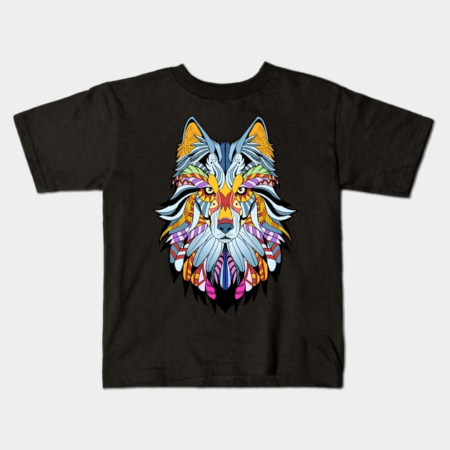 Wolf Gift Product Awesome Native American Art style Wolf Print Kids T-Shirt by Linco